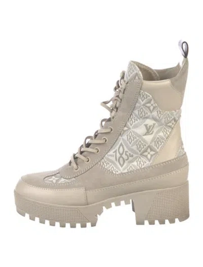 Pre-owned Louis Vuitton Lv Monogram Canvas Combat Boots In Gray