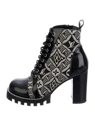 Pre-owned Louis Vuitton Lv Monogram Canvas Lace-up Boots In Black
