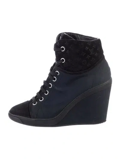 Pre-owned Louis Vuitton Lv Monogram Canvas Lace-up Boots In Blue