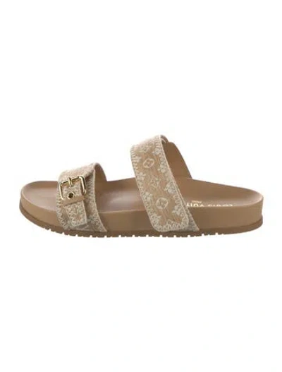 Pre-owned Louis Vuitton Lv Monogram Canvas Slides In Neutrals