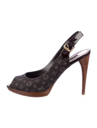 Pre-owned Louis Vuitton Lv Monogram Canvas Slingback Pumps In Brown