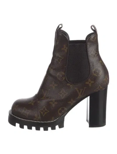 Pre-owned Louis Vuitton Lv Monogram Chelsea Boots In Brown