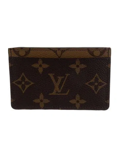 Pre-owned Louis Vuitton Lv Monogram Coated Canvas Card Case In Brown