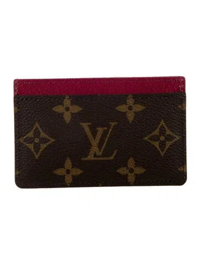 Pre-owned Louis Vuitton Lv Monogram Coated Canvas Card Case In Brown/burgundy