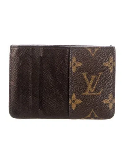Pre-owned Louis Vuitton Lv Monogram Coated Canvas Card Holder In Brown