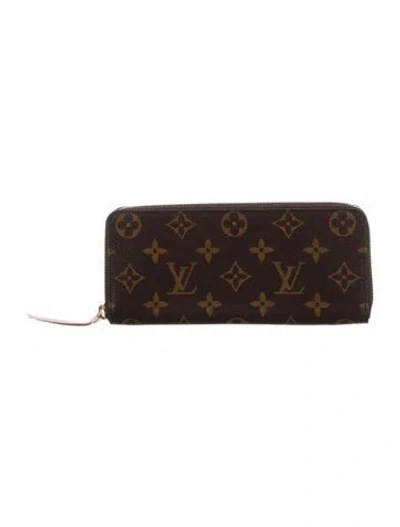 Pre-owned Louis Vuitton Lv Monogram Coated Canvas Clemence Wallet In Brown