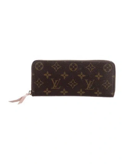 Pre-owned Louis Vuitton Lv Monogram Coated Canvas Clemence Wallet In Brown