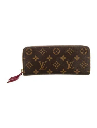 Pre-owned Louis Vuitton Lv Monogram Coated Canvas Clemence Wallet In Brown