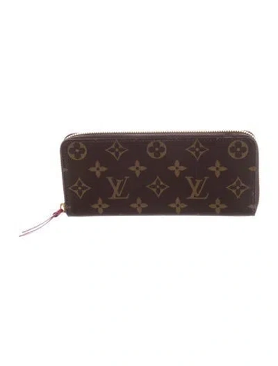 Pre-owned Louis Vuitton Lv Monogram Coated Canvas Clemence Wallet In Brown