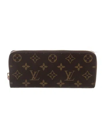 Pre-owned Louis Vuitton Lv Monogram Coated Canvas Clemence Wallet In Brown