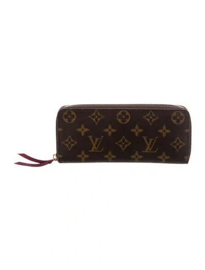 Pre-owned Louis Vuitton Lv Monogram Coated Canvas Clemence Wallet In Brown