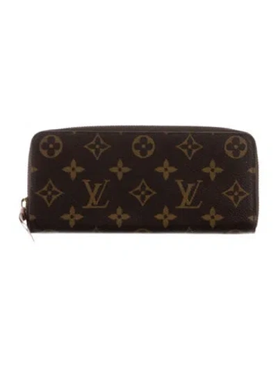 Pre-owned Louis Vuitton Lv Monogram Coated Canvas Clemence Wallet In Brown/pink