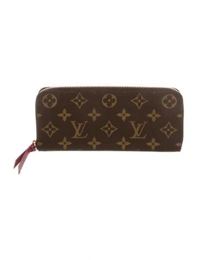 Pre-owned Louis Vuitton Lv Monogram Coated Canvas Clemence Wallet W/ Tags In Brown