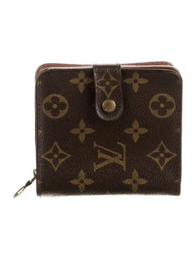 Pre-owned Louis Vuitton Lv Monogram Coated Canvas Compact Wallet In Brown