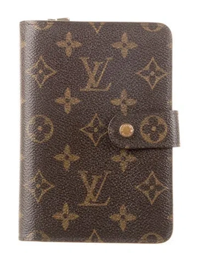 Pre-owned Louis Vuitton Lv Monogram Coated Canvas Compact Wallet In Brown