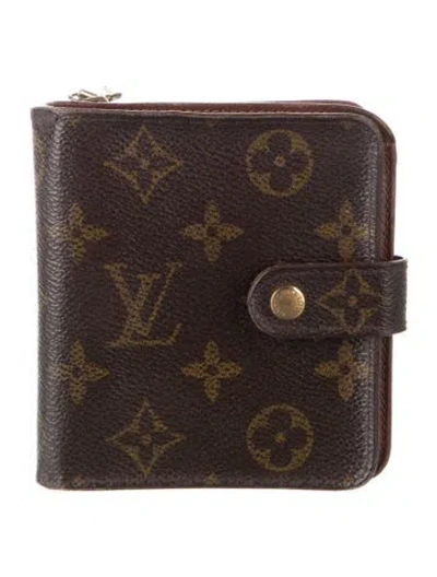 Pre-owned Louis Vuitton Lv Monogram Coated Canvas Compact Wallet In Brown