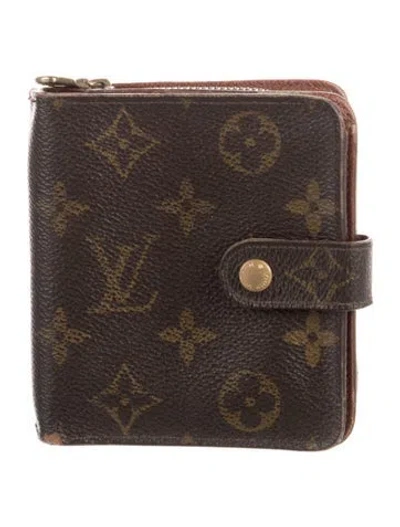 Pre-owned Louis Vuitton Lv Monogram Coated Canvas Compact Zippé Wallet In Brown