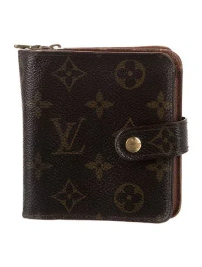 Pre-owned Louis Vuitton Lv Monogram Coated Canvas Compact Zippé Wallet In Brown