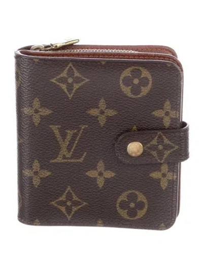 Pre-owned Louis Vuitton Lv Monogram Coated Canvas Compact Zippé Wallet In Brown