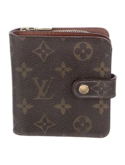 Pre-owned Louis Vuitton Lv Monogram Coated Canvas Compact Zippé Wallet In Brown