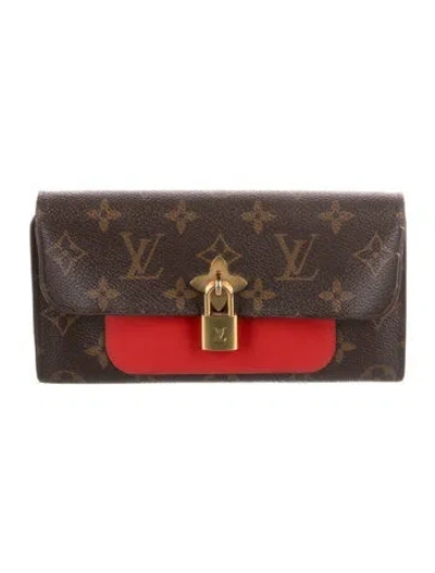 Pre-owned Louis Vuitton Lv Monogram Coated Canvas Flower Lock Wallet In Brown