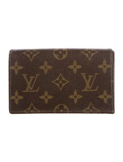Pre-owned Louis Vuitton Lv Monogram Coated Canvas Porte-monnaie Tresor Wallet In Brown