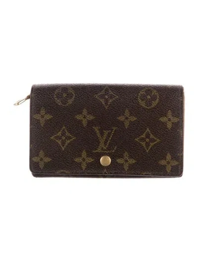 Pre-owned Louis Vuitton Lv Monogram Coated Canvas Porte-monnaie Tresor Wallet In Brown