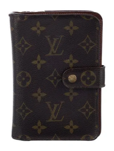 Pre-owned Louis Vuitton Lv Monogram Coated Canvas Porte-papier Zippé Wallet In Brown
