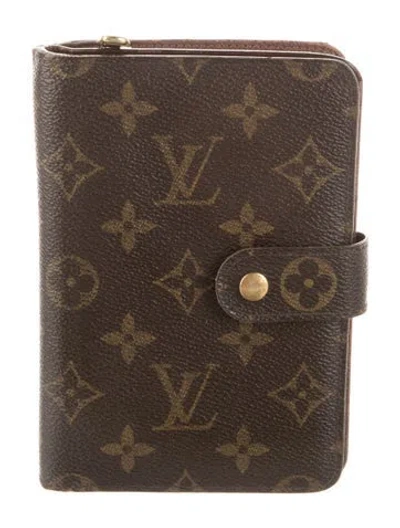 Pre-owned Louis Vuitton Lv Monogram Coated Canvas Porte-papier Zippé Wallet In Brown