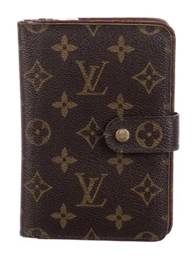 Pre-owned Louis Vuitton Lv Monogram Coated Canvas Porte-papier Zippé Wallet In Brown