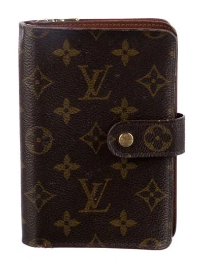 Pre-owned Louis Vuitton Lv Monogram Coated Canvas Porte-papier Zippé Wallet In Brown