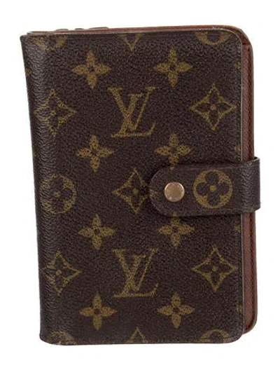 Pre-owned Louis Vuitton Lv Monogram Coated Canvas Porte-papier Zippé Wallet In Brown