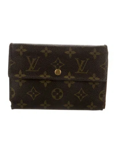 Pre-owned Louis Vuitton Lv Monogram Coated Canvas Porte-trésor Étui Papier Wallet In Brown