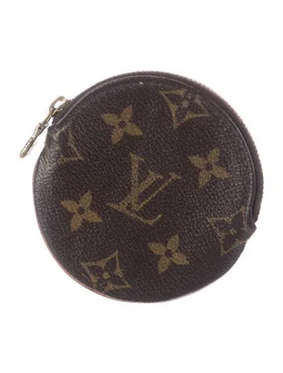 Pre-owned Louis Vuitton Lv Monogram Coated Canvas Round Coin Purse In Brown