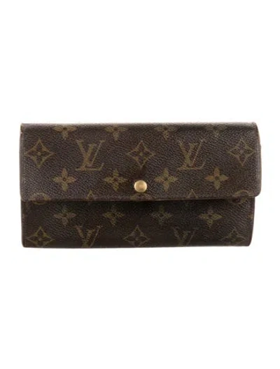 Pre-owned Louis Vuitton Lv Monogram Coated Canvas Sarah Wallet In Brown