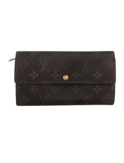 Pre-owned Louis Vuitton Lv Monogram Coated Canvas Sarah Wallet In Brown