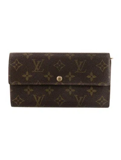 Pre-owned Louis Vuitton Lv Monogram Coated Canvas Sarah Wallet In Brown