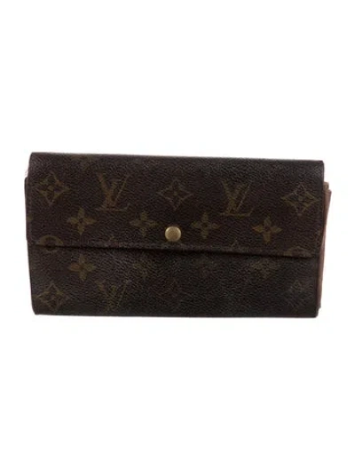 Pre-owned Louis Vuitton Lv Monogram Coated Canvas Sarah Wallet In Brown