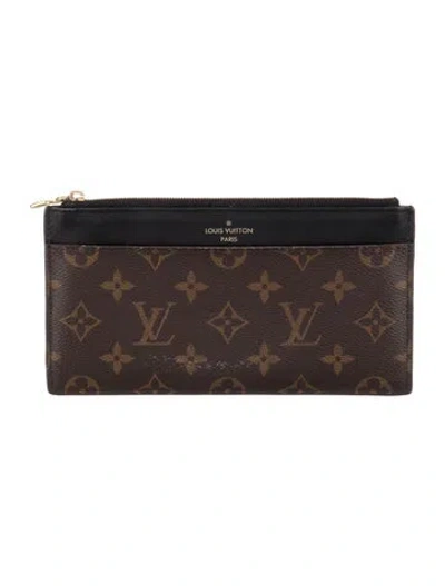 Pre-owned Louis Vuitton Lv Monogram Coated Canvas Slim Purse In Brown