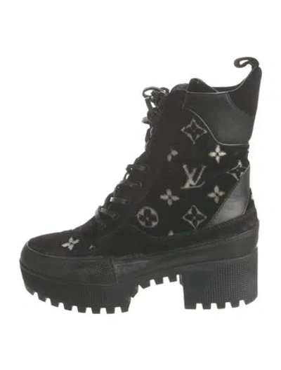 Pre-owned Louis Vuitton Lv Monogram Combat Boots In Black