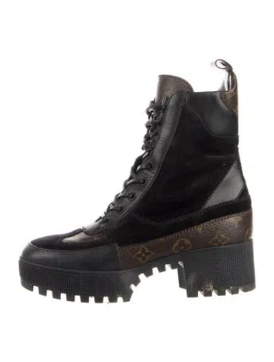 Pre-owned Louis Vuitton Lv Monogram Combat Boots In Black/brown