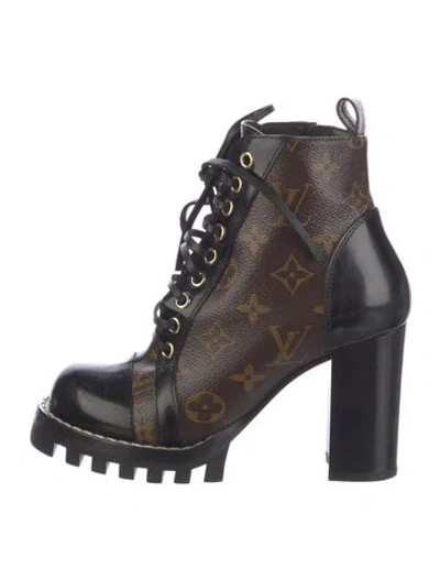 Pre-owned Louis Vuitton Lv Monogram Combat Boots In Brown