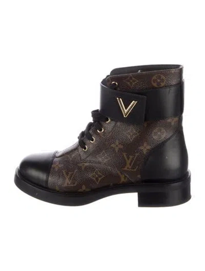 Pre-owned Louis Vuitton Lv Monogram Combat Boots In Brown