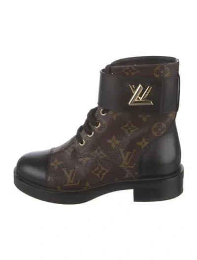 Pre-owned Louis Vuitton Lv Monogram Combat Boots In Brown