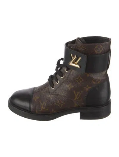 Pre-owned Louis Vuitton Lv Monogram Combat Boots In Brown