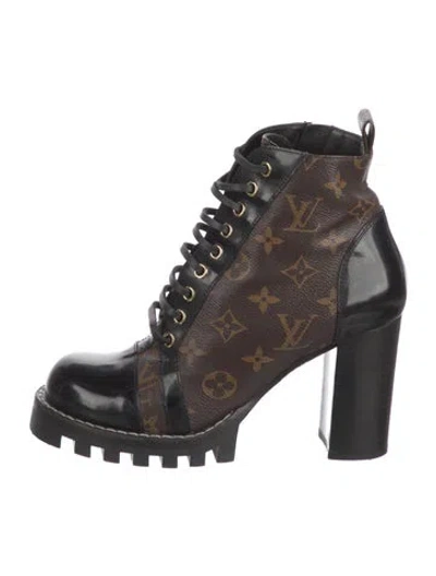 Pre-owned Louis Vuitton Lv Monogram Combat Boots In Brown