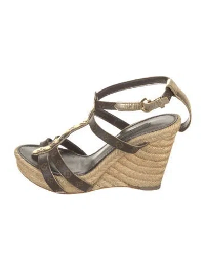 Pre-owned Louis Vuitton Lv Monogram Cutout Accent Espadrilles In Brown