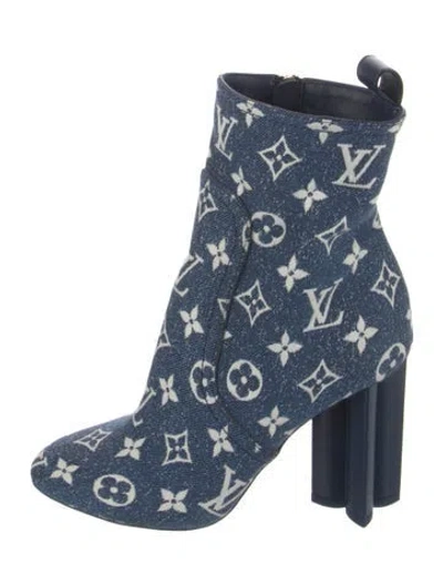 Pre-owned Louis Vuitton Lv Monogram Denim Boots In Blue