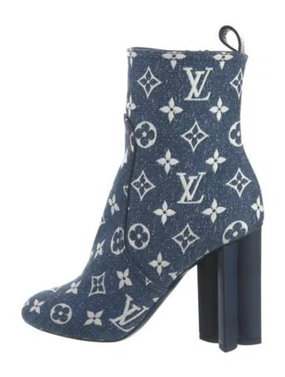 Pre-owned Louis Vuitton Lv Monogram Denim Boots In Blue