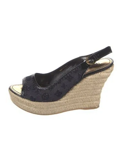 Pre-owned Louis Vuitton Lv Monogram Denim Espadrilles In Black